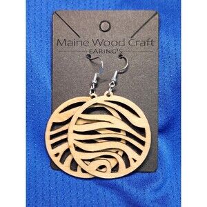 1 Pair Round Shaped Laser Cut Wooden Dangle Earrings Boho Style.